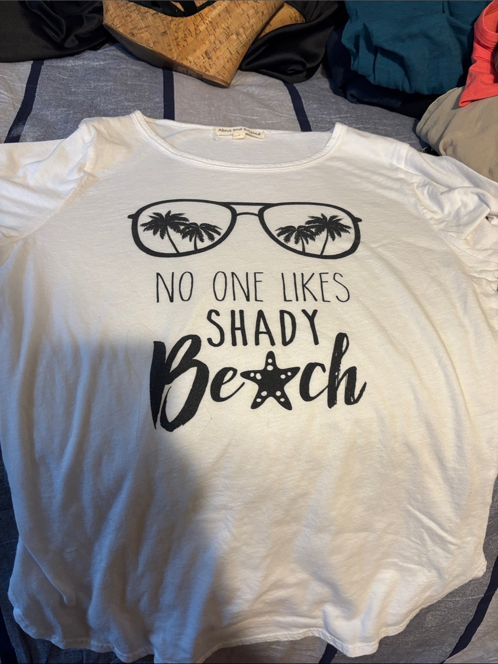 White Graphic Beach Tee with Sunglasses Design